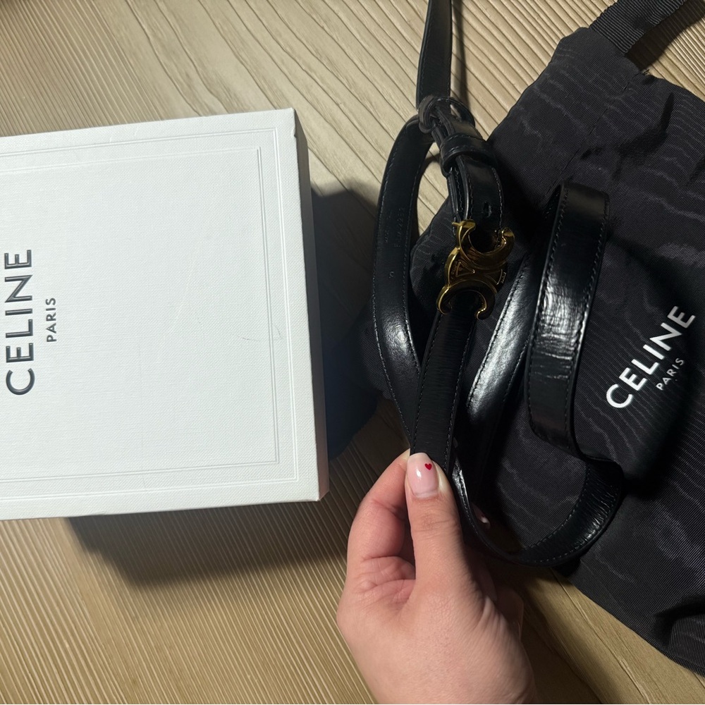 Celine Black Leather Shoulder Bag with Gold Accents